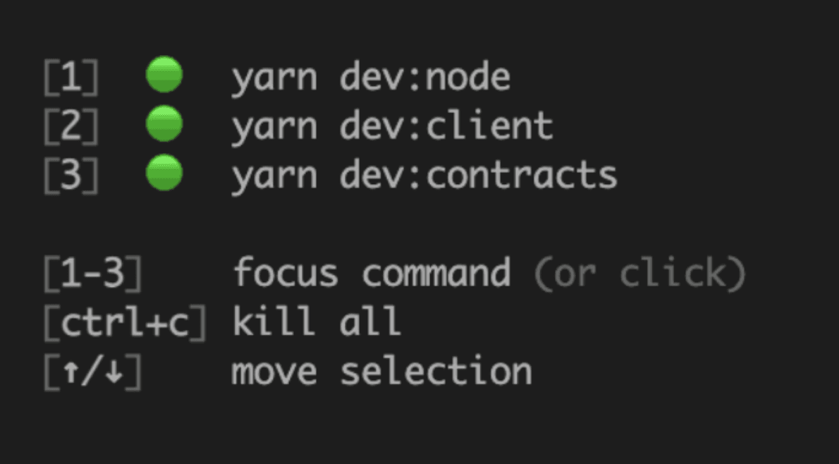 yarn dev running MUD services